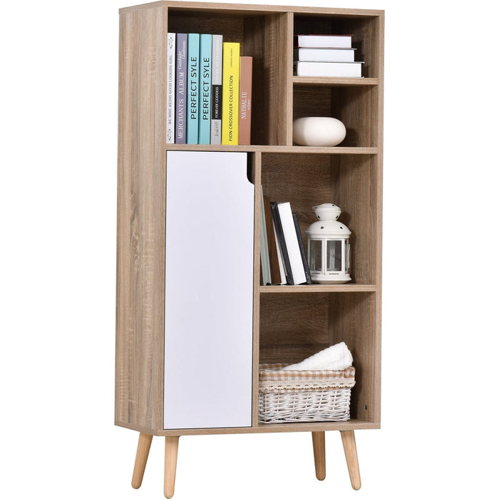 Freestanding Storage Cabinet with 5 Compartments & Wooden Legs 60L x 30W x 121H cm - White/Brown - Green4Life
