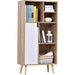 Freestanding Storage Cabinet with 5 Compartments & Wooden Legs 60L x 30W x 121H cm - White/Brown - Green4Life