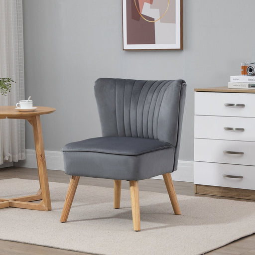 Modern Accent Chair with Velvet-Feel Fabric, Wooden Legs and Thick Padding - Grey - Green4Life