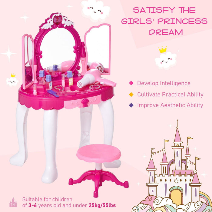 Kids Plastic Vanity Table Set with Sound Effects - Pink - Green4Life