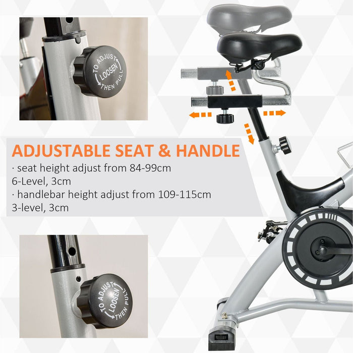 Indoor Cycling Exercise Bike 15KG Flywheel with LCD Display, Adjustable Seat & Resistance - Silver/Black - Green4Life