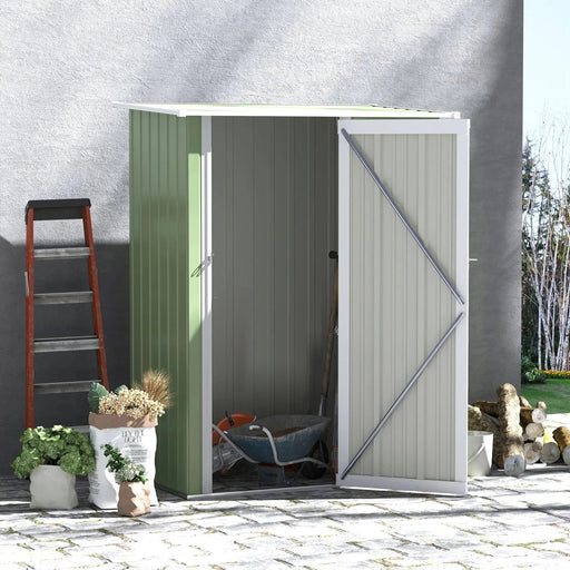 Outsunny 142 x 84 x 189cm Storage Shed with Sloped Roof & Lockable Door - Light Green - Green4Life