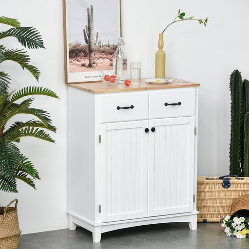 Modern Kitchen Wooden Storage Cabinet, Tableware Organiser with 2 Drawers - White - Green4Life