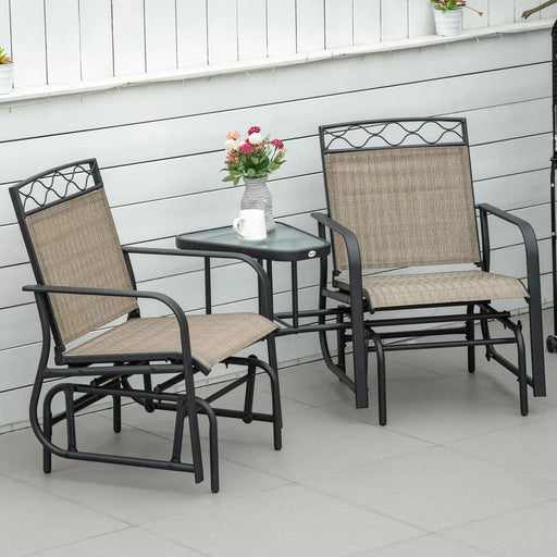 Dual Glide Set - 2-Seater Outdoor Bistro Set with Glass Table in Earthy Brown - Outsunny - Green4Life