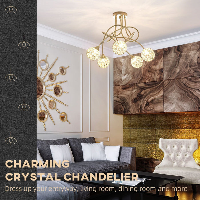 Contemporary Crystal Chandelier with 5 Ball Lampshades - Gold - Green4Life