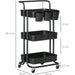 3 Tier Utility Trolley with Removable Baskets, Hanging Boxes and Dividers - Black - Green4Life
