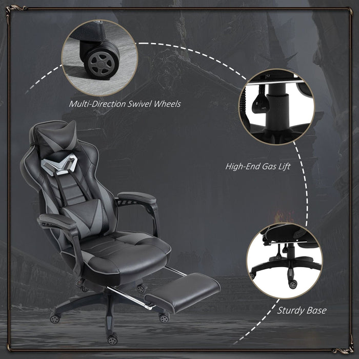 Vinsetto PU Leather Gaming Chair with Footrest and Headrest - Grey/Black - Green4Life