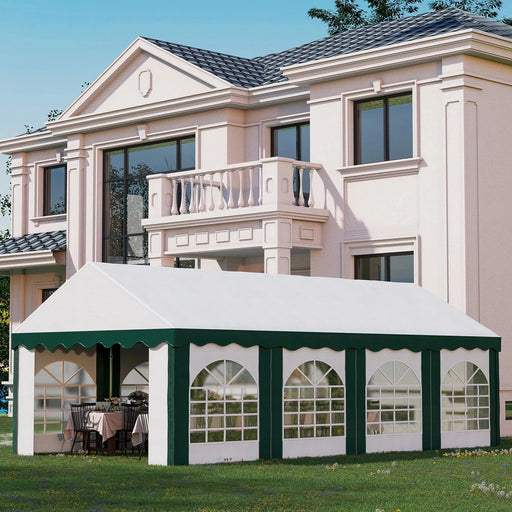 Outsunny 8 x 4m Marquee Gazebo with Sides, Six Windows and Double Doors - White/Green - Green4Life