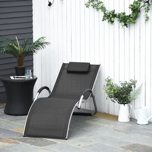 Ergonomic Sun Lounger with Pillow - Black - Outsunny - Green4Life