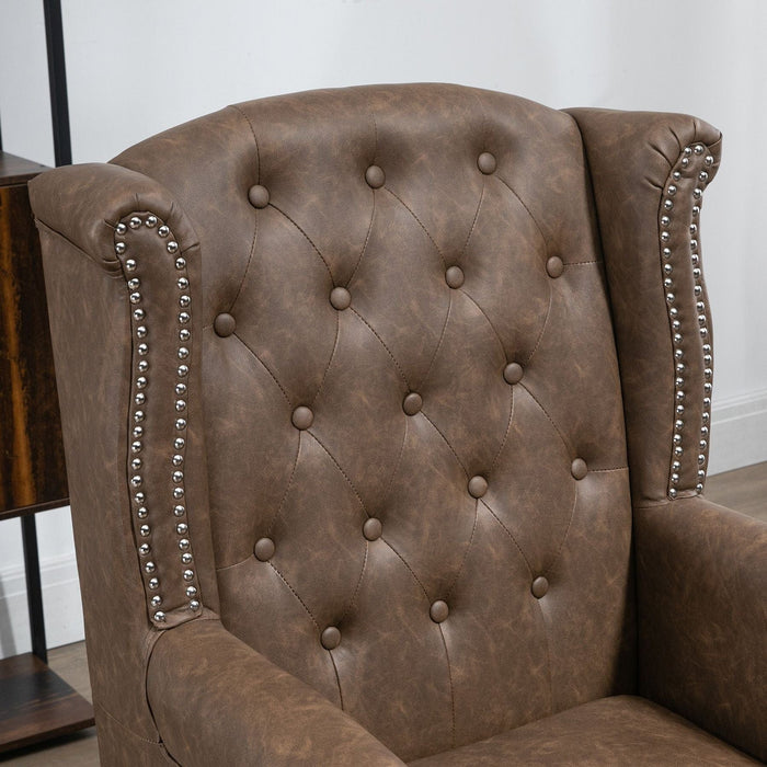 Wingback Tufted Chesterfield-style Armchair with Nail Head Trim - Brown - Green4Life