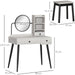 Dressing Table Set with Mirror, Stool, Drawers & Open Shelves - Grey - Green4Life