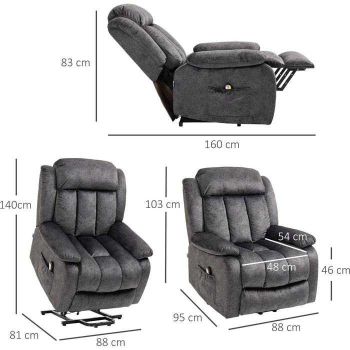 Riser and Recliner Armchair for the Elderly, with Microfibre Upholstery, Remote Control & Footrest - Grey - Green4Life