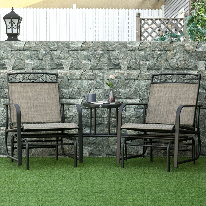 Dual Glide Set - 2-Seater Outdoor Bistro Set with Glass Table in Earthy Brown - Outsunny - Green4Life