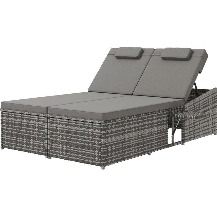 Outsunny Comfort Duo - Adjustable Double Rattan Sun Lounger Set - Grey - Green4Life