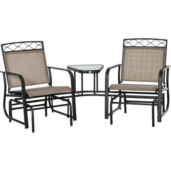 Dual Glide Set - 2-Seater Outdoor Bistro Set with Glass Table in Earthy Brown - Outsunny - Green4Life