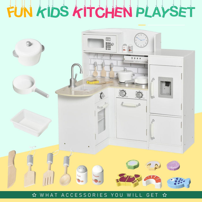 Childrens Kitchen Toy Set with Microwave, Fridge & Cabinets - White - Green4Life