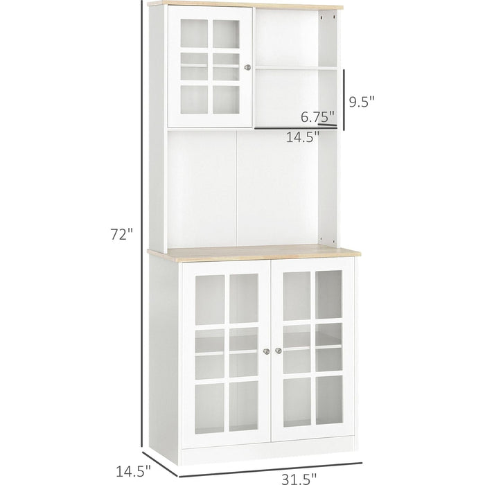 Kitchen Cabinet with Counter Top, Grid Glass Doors & Adjustable Shelves 80L x 37W x 183H cm - White - Green4Life
