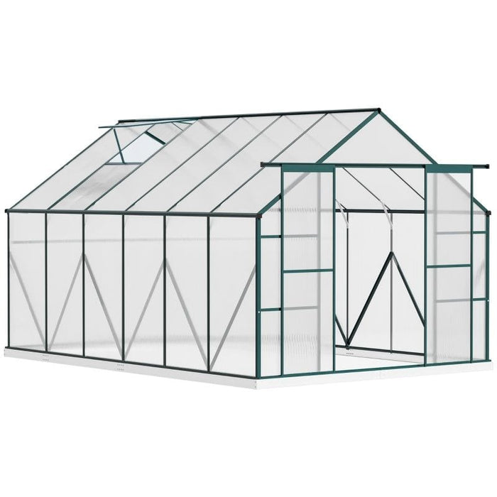 Outsunny 8 x 12ft Walk-in Greenhouse with Polycarbonate Panels, Aluminium Frame, Roof Vent & Sliding Doors - Green Frame - Green4Life