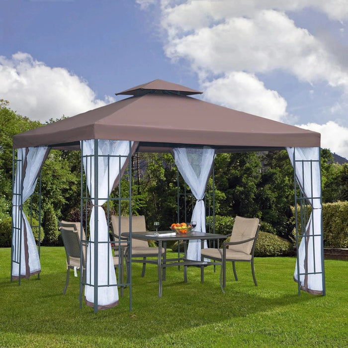 3x3m Elegance Gazebo with Mosquito Netting - Coffee - Outsunny - Green4Life