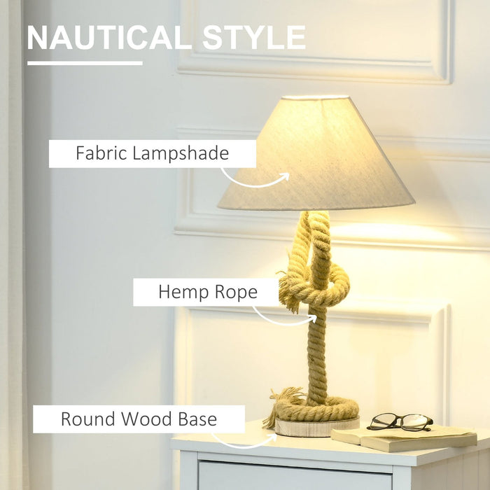 Twisted Rope Table Lamp with Beige Fabric Lampshade - Green4Life