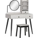 Dressing Table Set with Mirror, Stool, Drawers & Open Shelves - Grey - Green4Life