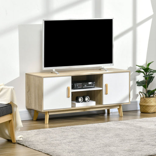 Wood-Effect TV Cabinet with Storage Shelves - Natural/White - Green4Life