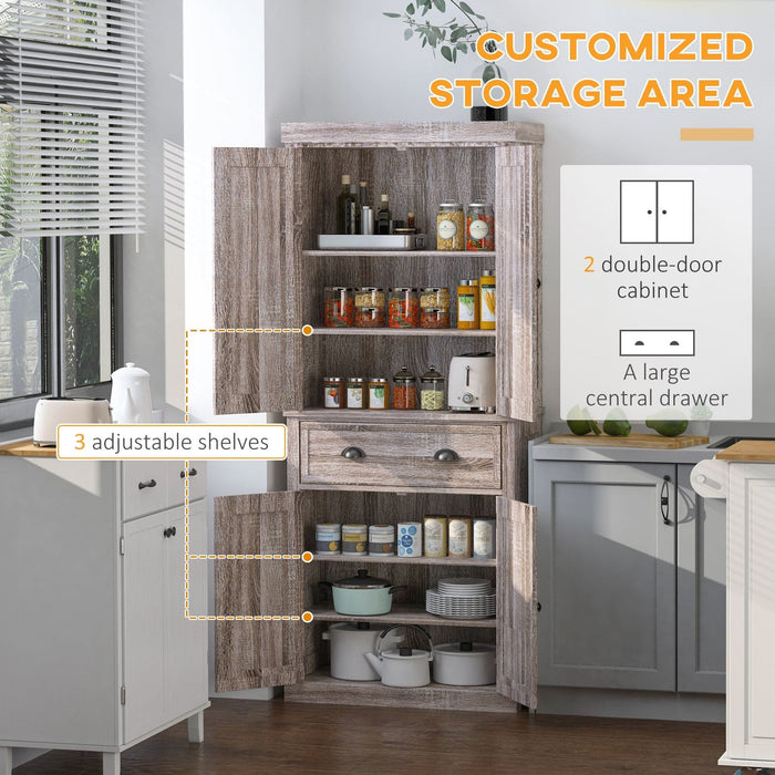 Traditional Freestanding Kitchen Cupboard Storage Cabinet - 76L x 40.5W x 184H (cm) - Dark Wood Grain - Green4Life