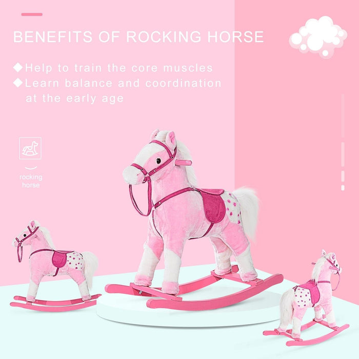 Childrens Plush Rocking Horse with Sound - Pink - Green4Life