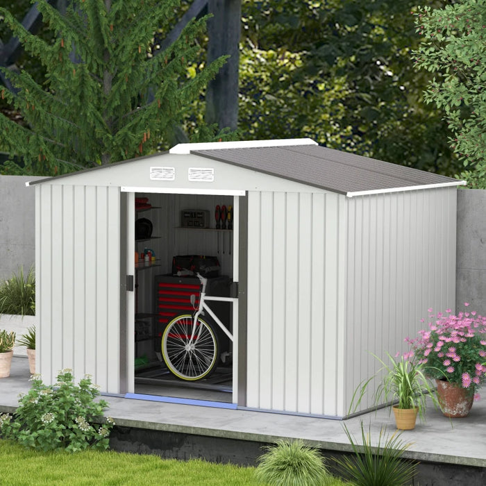 9 x 6 ft (277L x 195W x 192Hcm) Metal Shed with Foundation and Ventilation Slots - Silver - Outsunny