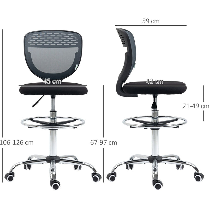 Vinsetto Mesh Swivel Office Draughtsman Chair with Lumbar Support & Adjustable Foot Ring - Grey/Black - Green4Life