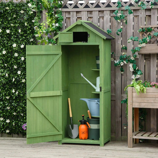 Outsunny Fir Wood Shed with 3 Shelves 77 x 54 x 179cm - Green - Green4Life