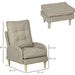 Upholstered Button Tufted Accent Armchair & Footstool Set with Wooden Legs and Side Pockets - Beige - Green4Life