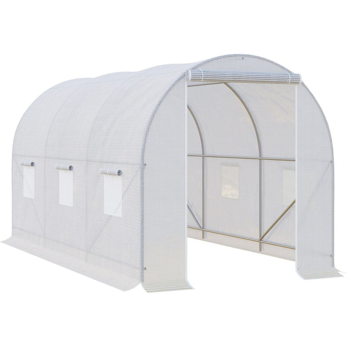 Outsunny Polytunnel Steel Frame Walk-in Greenhouse 3.5L x 2W x 2H m - White - Green4Life
