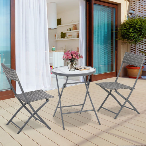 Outsunny Outdoor 2-Seater Foldable Rattan Bistro Set - Grey - Green4Life