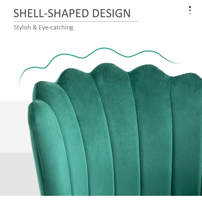 HOMCOM Velvet-Feel Shell Accent Chair with Metal Legs - Green - Green4Life