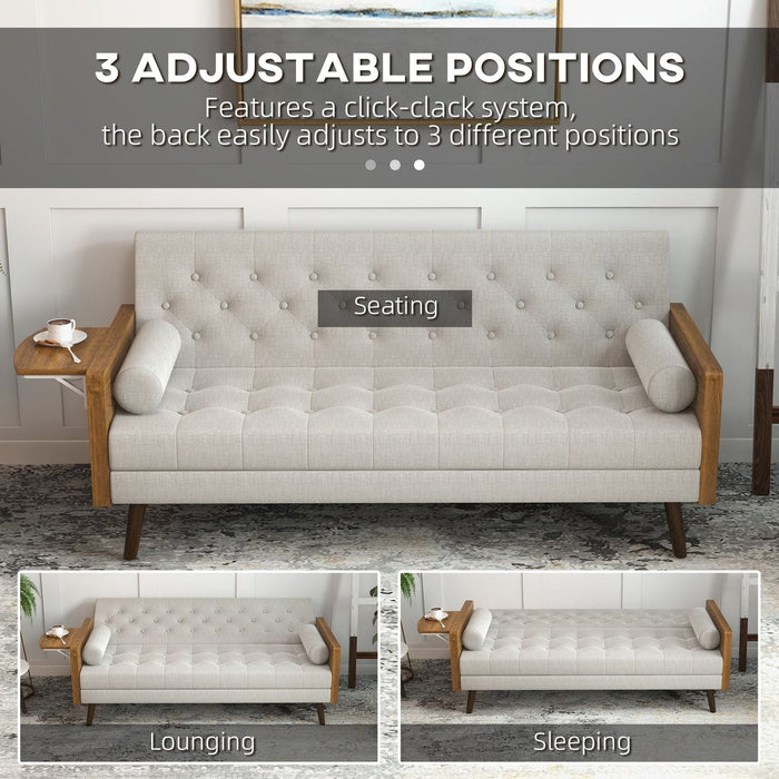 3-Seater Button-Tufted Sofa Bed with Wooden Legs - Beige - Green4Life