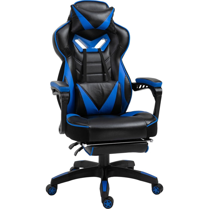 Vinsetto PU Leather Gaming Chair with Footrest and Headrest - Blue/Black - Green4Life