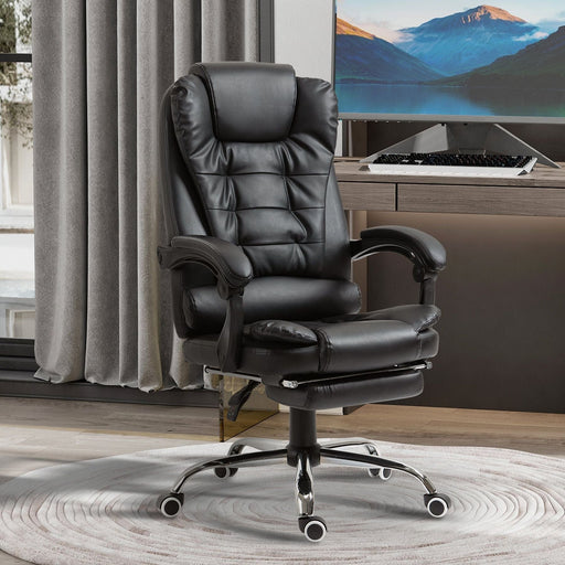 PU Leather Office Chair with Retractable Footrest, Adjustable Height and Reclining Function - Black - Green4Life