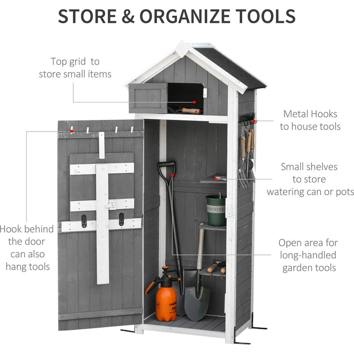 Outsunny Wooden Lockable Storage Shed with Workstation - Grey - Green4Life