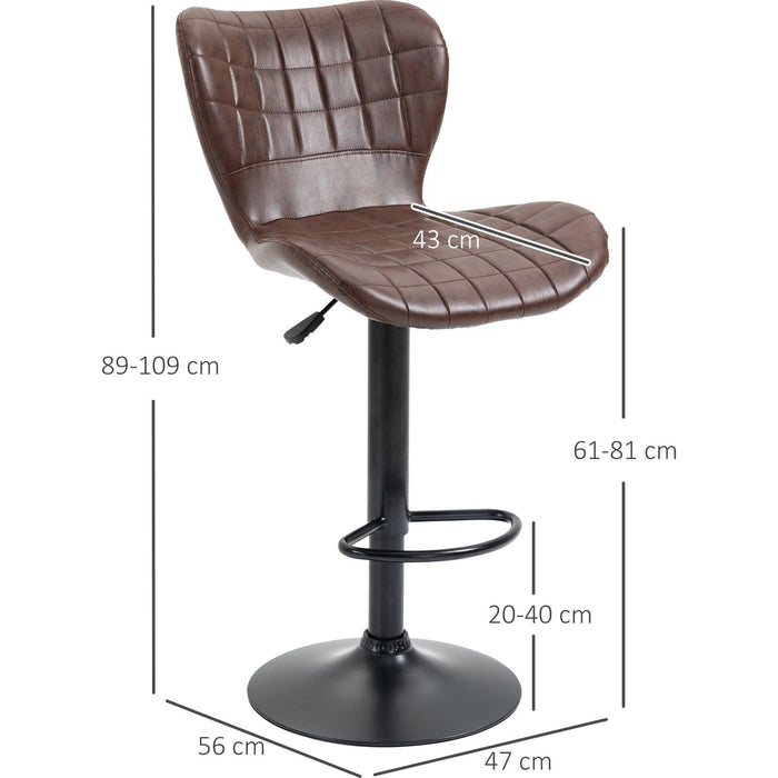 Set of 2 Adjustable Swivel Bar Chairs with PU Leather, Backrest & Footrest - Brown - Green4Life