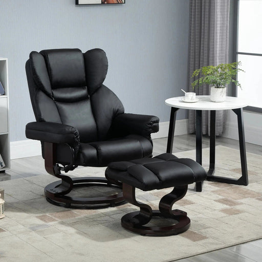HOMCOM Reclining Swivel Armchair & Footstool Set PU Leather - Black - Green4Life