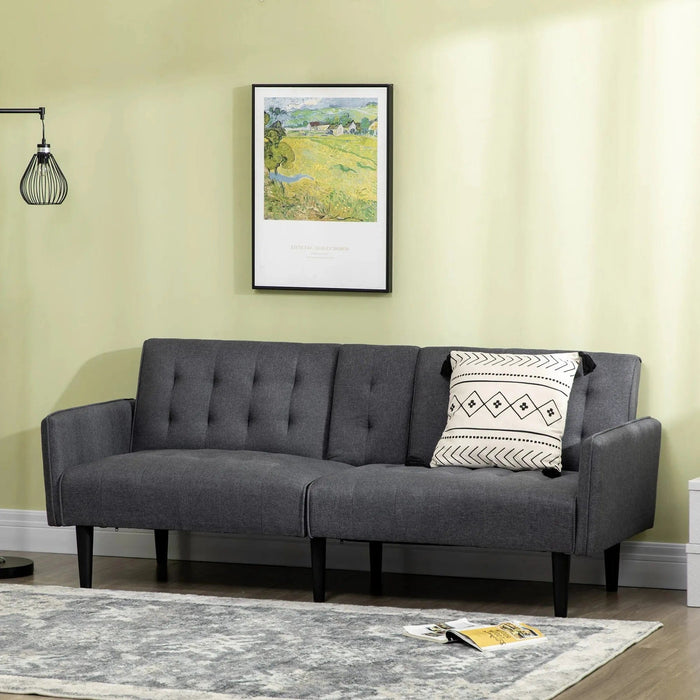 Linen-Feel Upholstery 3 Seater Convertible Sofa with Storage and Cupholders - Grey - Green4Life