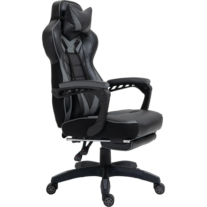 Vinsetto PU Leather Gaming Chair with Footrest and Headrest - Grey/Black - Green4Life