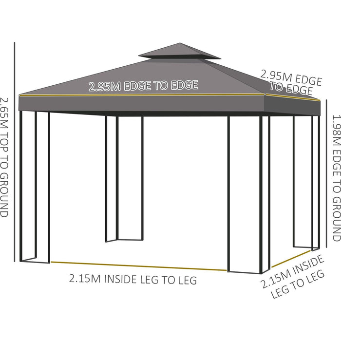 Outsunny 3x3m Brown Metal Garden Gazebo with Sidewalls - Green4Life