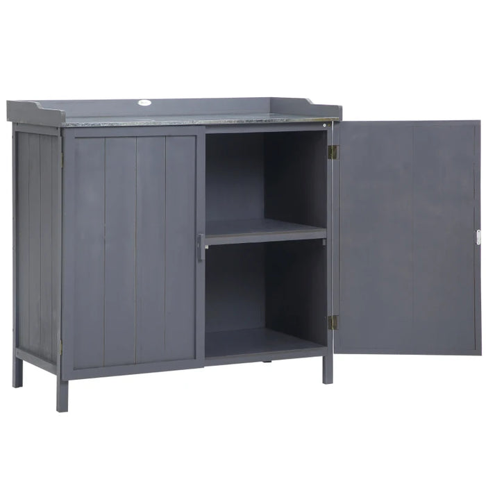 3 x 1.5 ft (98W x 48D x 95.5Hcm) Garden Storage Cabinet with Galvanised Top and Two Shelves - Grey - Outsunny