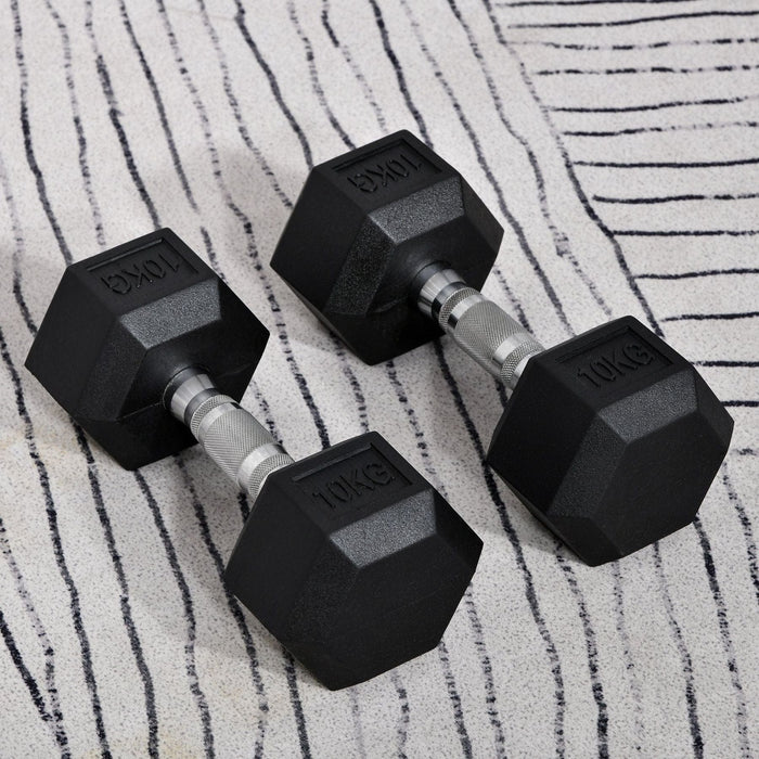 2x10kg Rubber Hex Dumbbells Set - Green4Life