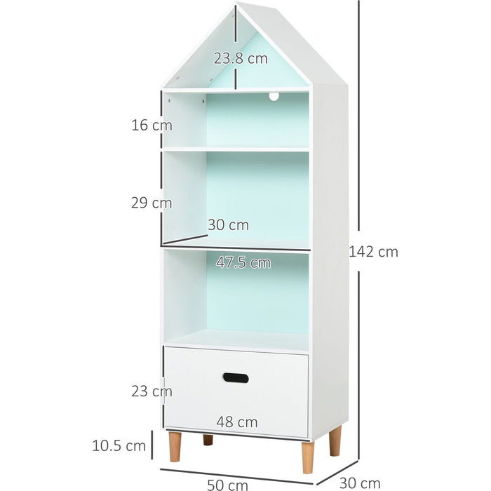 Skyline Blue and White 5-Tier Kids' Bookshelf with Storage Drawer - Green4Life
