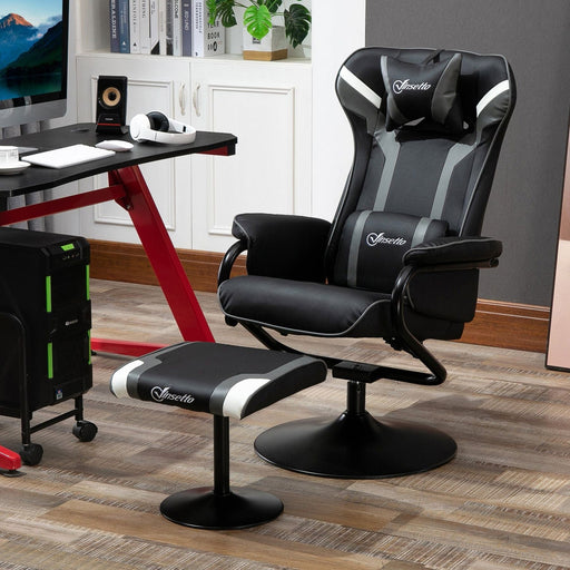 Vinsetto 2 Pieces Gaming Chair and Footrest Set with Lumbar Support - Black&Grey - Green4Life