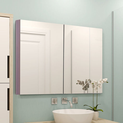 kleankin Double Door Bathroom Mirror Cabinet 63L x 60Hcm - Light Walnut - Green4Life