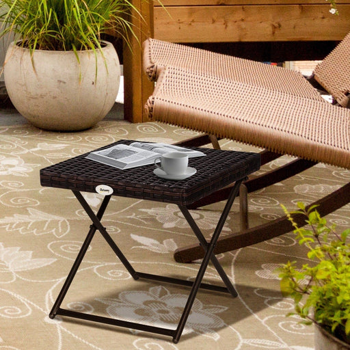 Outsunny Compact Charm Folding Rattan Table - Brown - Green4Life